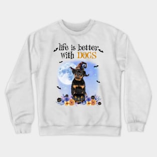 Rottweiler Witch Hat Life Is Better With Dogs Halloween Crewneck Sweatshirt